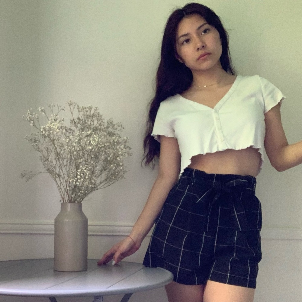 High waisted black dress shorts with pockets